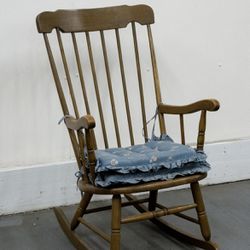 Oak Blue Upholstered Rocking Chair