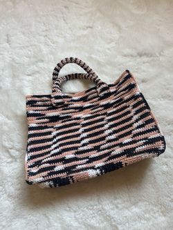 Handmade Crochet Tote Bag – Neutral Animal Print Style