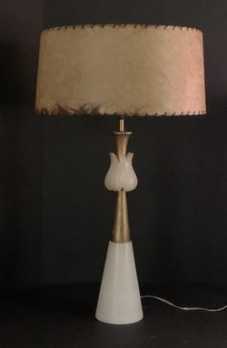 MCM Egyptian Revival Alabaster Lamp w/ original Whipstitch shade