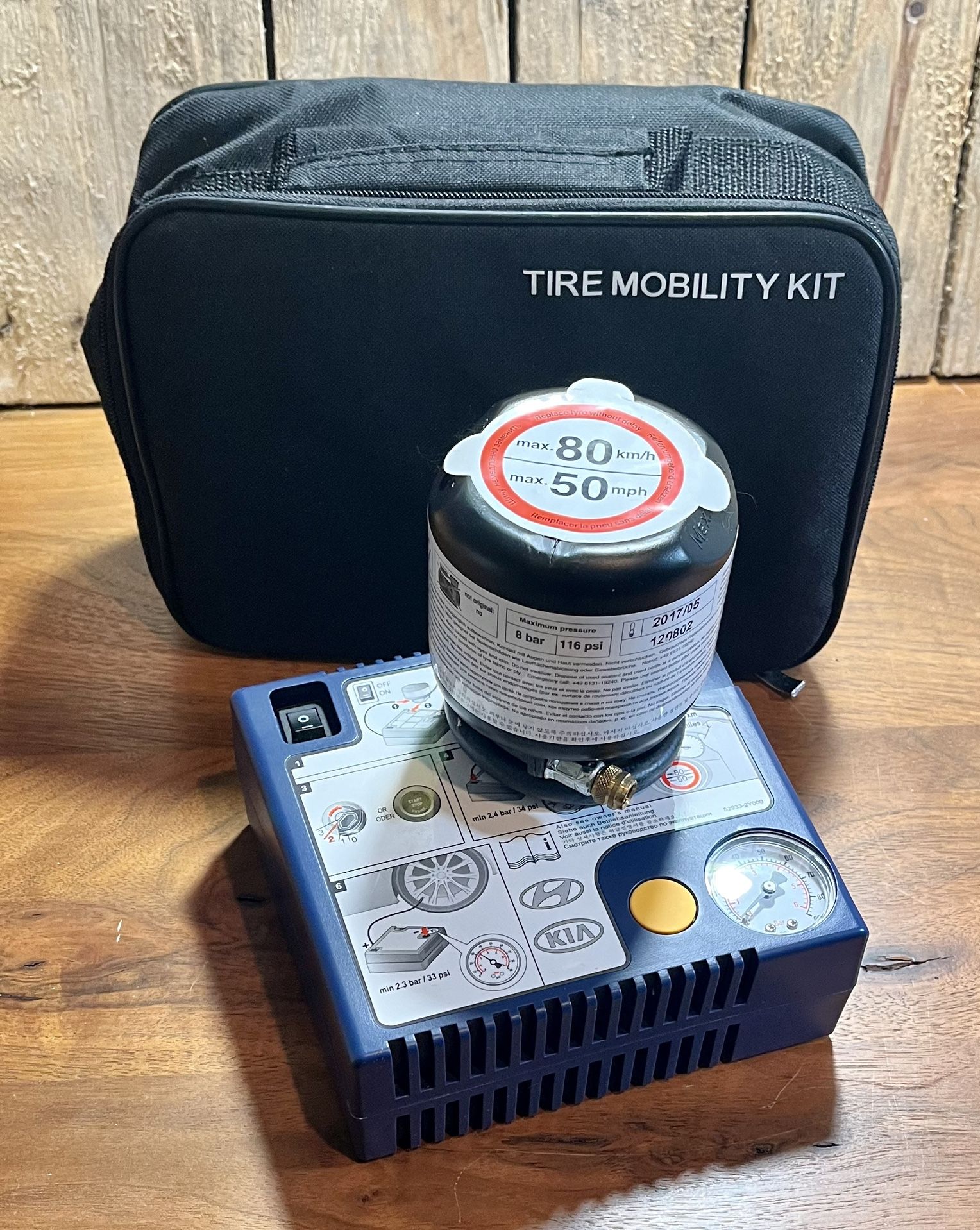 Genuine OEM Tire Mobility Kit: Sealed From Factory! Two Part Gauge & Mini Attachment Compressor For Emergency Roadside Use! 