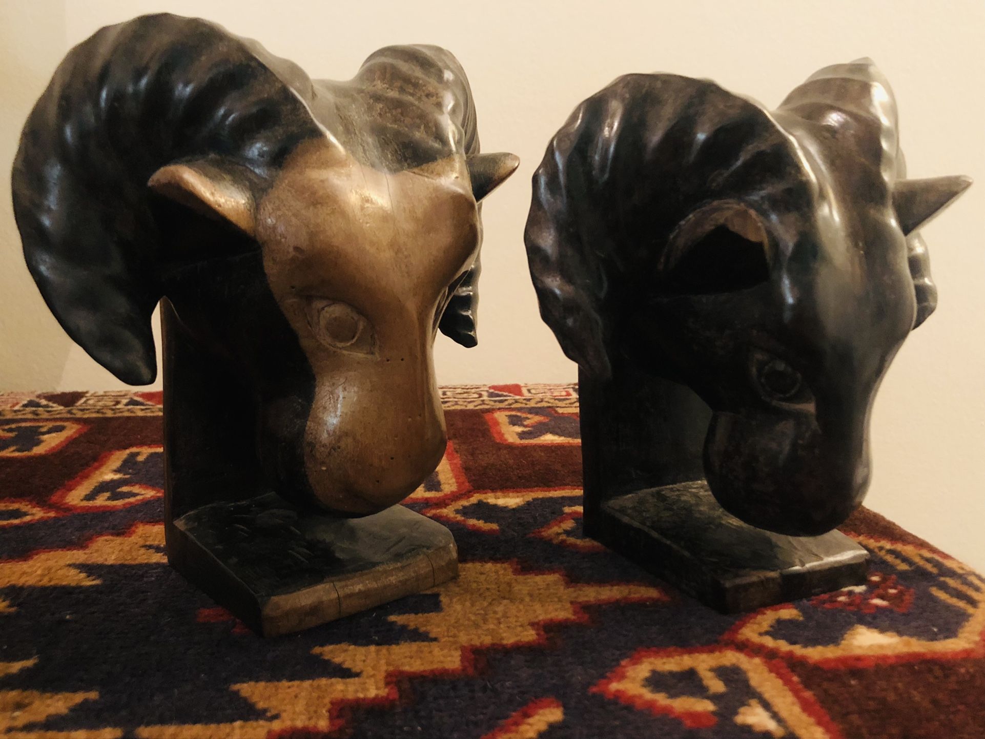 Amazing Vintage Hand Carved Wooden Bookend Pair
