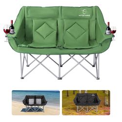 HITORHIKE Double Camping Chair Heavy Duty Oversized Folding Loveseat- GRAY^^