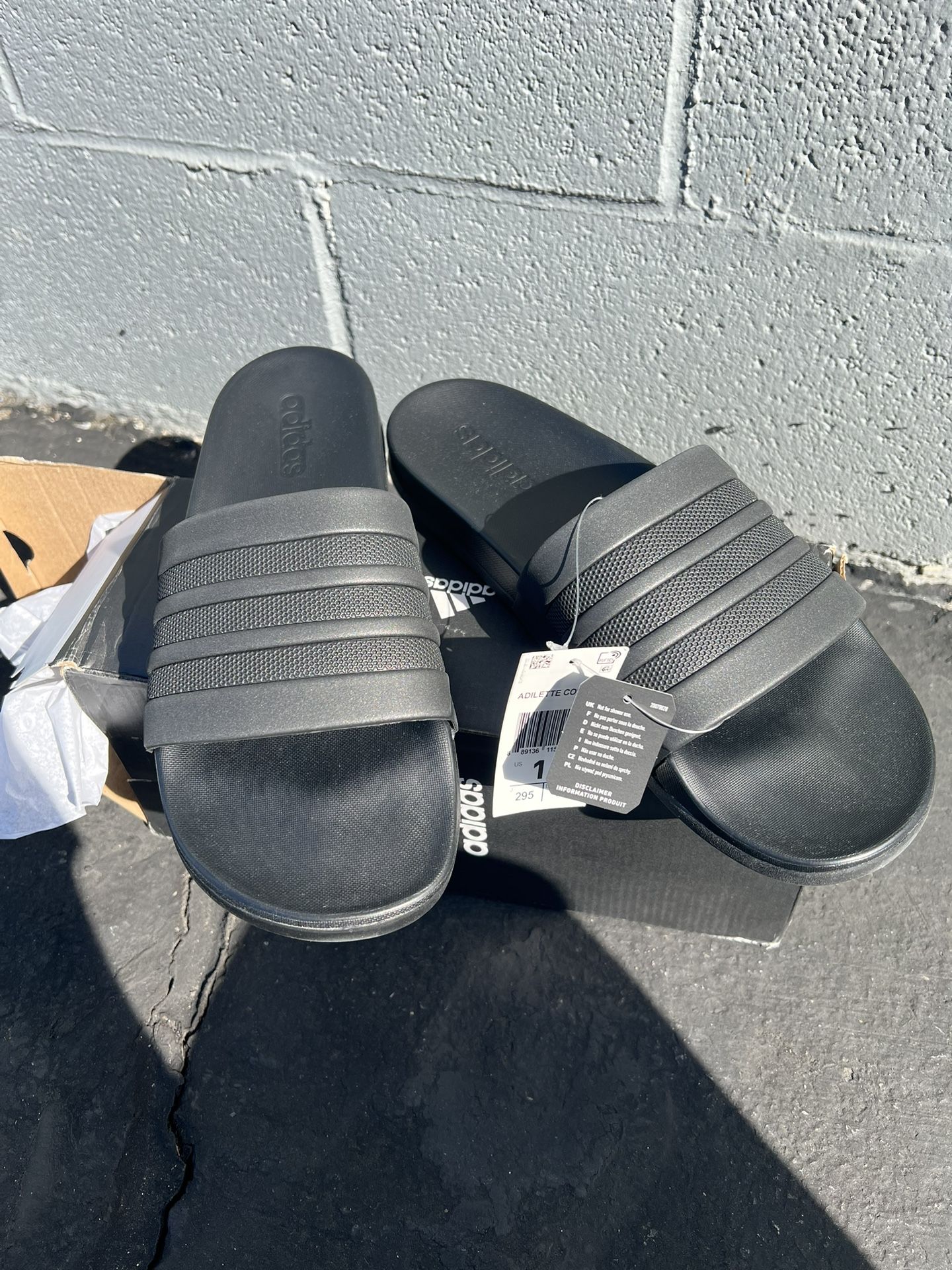 Adidas Slides All Black 3 Stripes