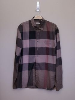 Burberry Brit Check Stretch Cotton Poplin Shirt Beige Dark Brown Medium