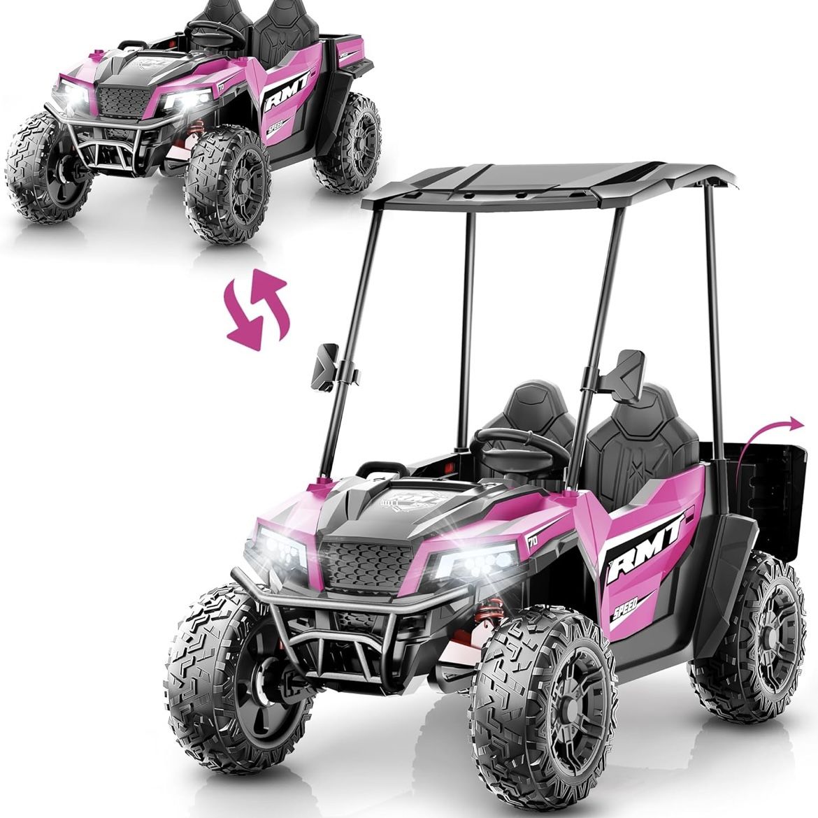 24V Kids Ride on Toys, Dump Truck 2 Seater w/Sun Shade, Dump Bed & Shovel, 5MPH, 4WD Kids' Electric Vehicles, Electric Car w/Remote, Electric Car for