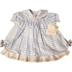 Vintage Zoozie Dress Up Blue Gingham Eyelet Lace Trimmed Easter Dress Size 18M