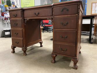 Antique Wooden Claw Foot Desk with Glass Top