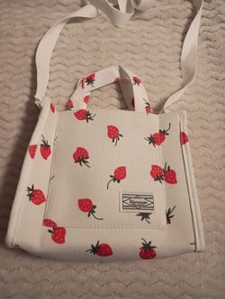 Strawberry Print Corduroy Tote Bag
