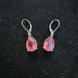 Pink Topaz Drop Earrings in Sterling Silver