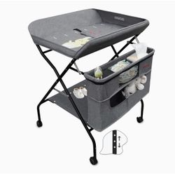 Holy Cat Baby Portable Changing Table with Wheels Adjustable Height Folding Infant Diaper Station Mobile Nursery Stand with Newborn Lightweight Large 
