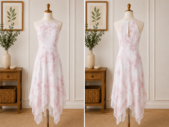 Women’s Pink Tie-Dye Handkerchief-Hem Dress (Small)