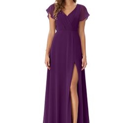 Deep Purple, Floor Length, Chiffon Dress