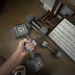 3 Sets Of Metal Weights (barbells)