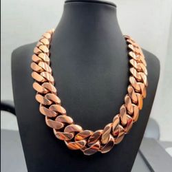 20mm Miami Cuban Link Pink Red Rose Gold Plated Chain Necklace 18k & 14k Crab Old School Regular Lock