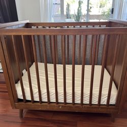 West Elm Mini Crib In Acorn Color And Mattress