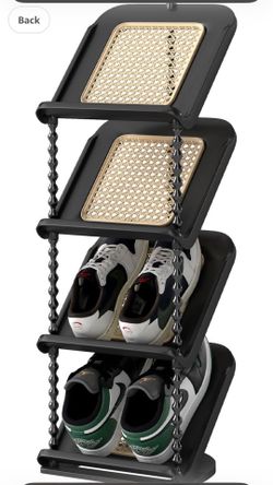Retro Rattan Vertical Shoe Rack, 4-Tier