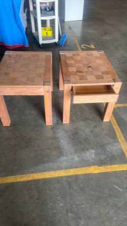 Pair of Wood End Tables with Checker Top