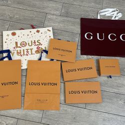 Louis Vuitton And Gucci Shopping Bags And Gift Card Boxes