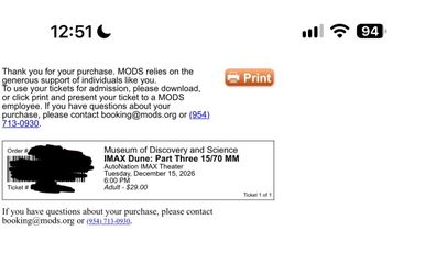 Dune Part 3 70MM Ticket