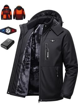 Heated Jackets for Men Fur Lining with 18400mAh Battery Pack Charger included Rechargeable Waterproof for Hunting Work