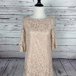 Fossil Lace Flower Print Pink Short Dress Size XS Nylon 3/4 Sleeve
