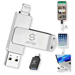 Real Capacity 128GB Photo Stick for iPhone, MFi Certified 3 in 1 USB Drive 1-Click Backup Photos & Videos, Secure Encrypted Flash Drive for iPhone 17/