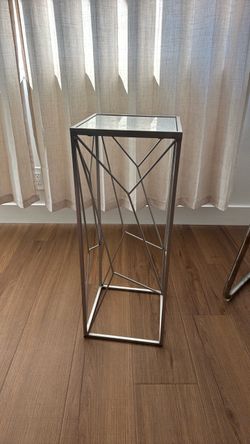 Silver Metal and Glass Pedestal Side Table