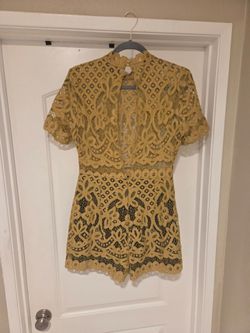 Missguided Yellow Lace Short Sleeve Romper Jumpsuit