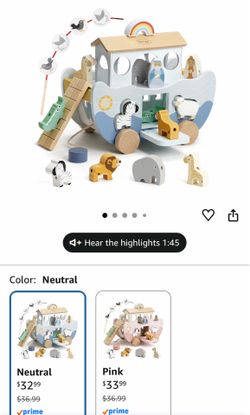 Joyreal Wooden Noah's Ark Toy for 1 Year Old Baby Boy and Girl Baptism Gift - Neutral Color Montessori Educational Toy with Animal Shape Sorter - Chri