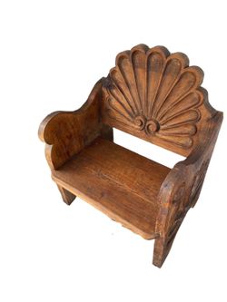 Rustic Hand carved vintage shell motif solid wood chair $350