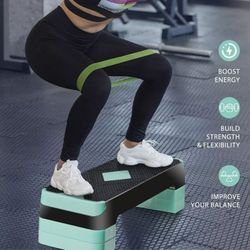 26.5" Aerobic Step Platform Adjustable Exercise Workout Stepper w/4 Risers, Green