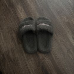 Gray Fuzzy Balenciaga Slide Slippers