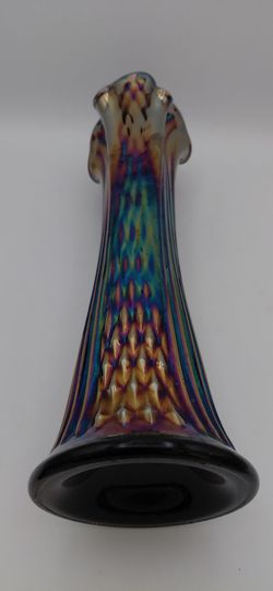 14.5" Vintage Fenton "Diamond Point Column" Carnival Glass Swung Vase