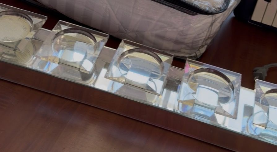 Glass Pillar 5 Plate Candle Holder with Mirrored Sides