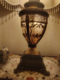 Set of 2 Vintage Ornate Table Lamp with Fringe Shade