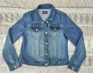 Girls Denim Jacket, Dark Washed With Buttons & Front Pockets, Size 14!