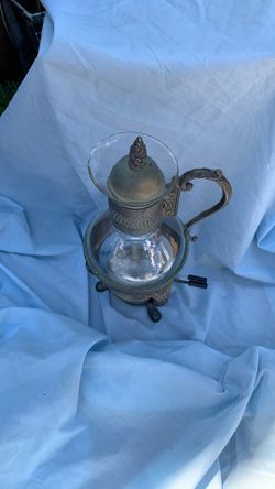Vintage Silver plate &glass Carafe W Warming Stand