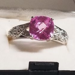Costume Jewelry Faux Ring With Pink Stone - Size 9
