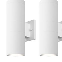 mirrea Modern outdoor porch light in 2 lights with aluminum cylinder and tempered glass cover, waterproof wall sconce, 2 pack (matte white)