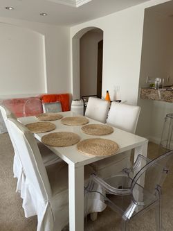 Clear Acrylic Ghost Chairs & Matching Bar Stools