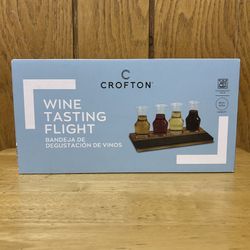 Crofton Wine Tasting Flight Decanter Glasses Chalkboard Wood Serving Base NEW