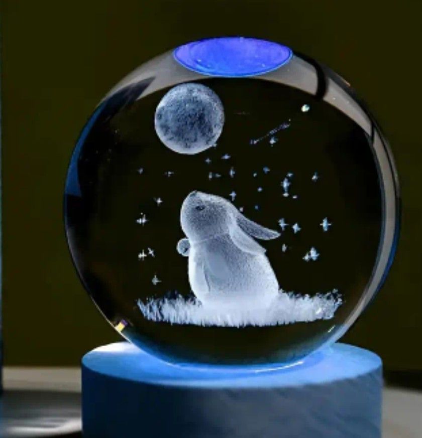 50mm Crystal Ball Etched - Bunny And Moon