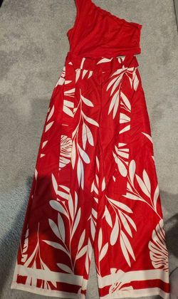 Red Tropical Print One-Shoulder 2 piece pantsuit