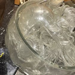 Pressed Glass Punch Bowl Set