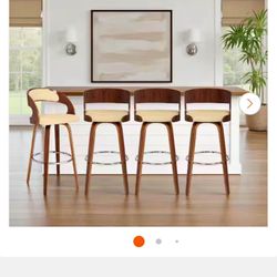 30 inch Cream Low Back Wood Bar Stools Faux Leather Set of Four NEW Furniture Home Office