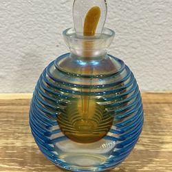 Vintage Art Deco Blue Opalescent Glass Perfume Bottle With Stopper 