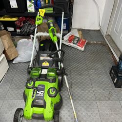 Greenworks Cordless Lawn mower And Edger Battery Powered With Charger And 2 Batteries 