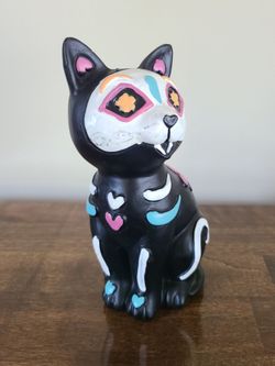Sugar Skull Skeleton Cat Statue – Day of the Dead / Halloween Decoration