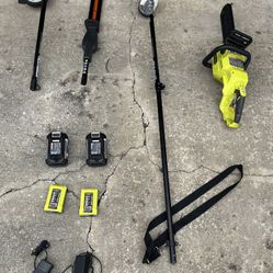 Ryobi Expand-it Attachments, Ryobi Chainsaw, And Batteries