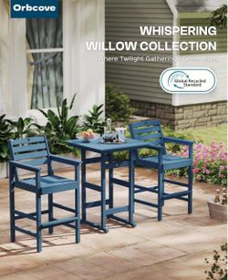 Patio Bar Table,Adirondack Chairs and Table 2 Pieces Set, Bar Height Chairs Set of 2, Outdoor Bar Stools Set,Weather-Resistant Outdoor Furniture for D